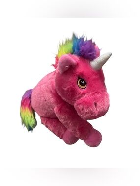 kenzie Hot Pink Unicorn Plush with Rainbow Mane and Silver Horn